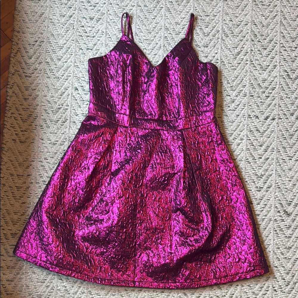 Lulus Spin the Night Magenta Jacquard Sleeveless Mini Skater Dress size M